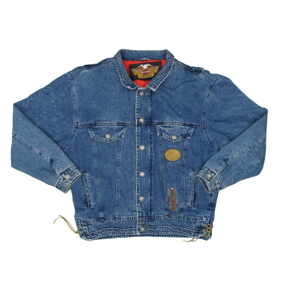 90s Vintage Harley Davidson Motorcycle Jean Jacket - Picture 1 of 4